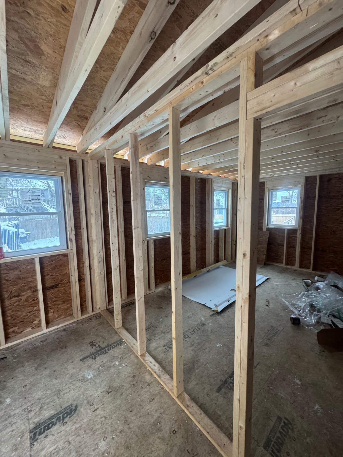 Interior framing for a home addition by Vermont Custom Exteriors